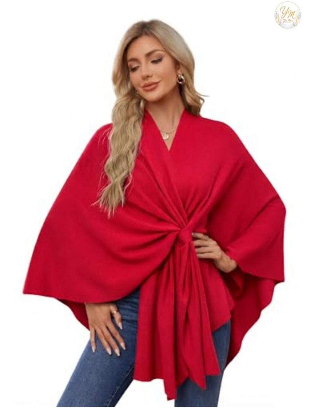 Women's Elegant Shawl Wrap Open Front Poncho Sweater